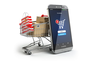 Nákupný košík s tovarom a mobil s mobilnou aplikáciou tt_kosik-mobil